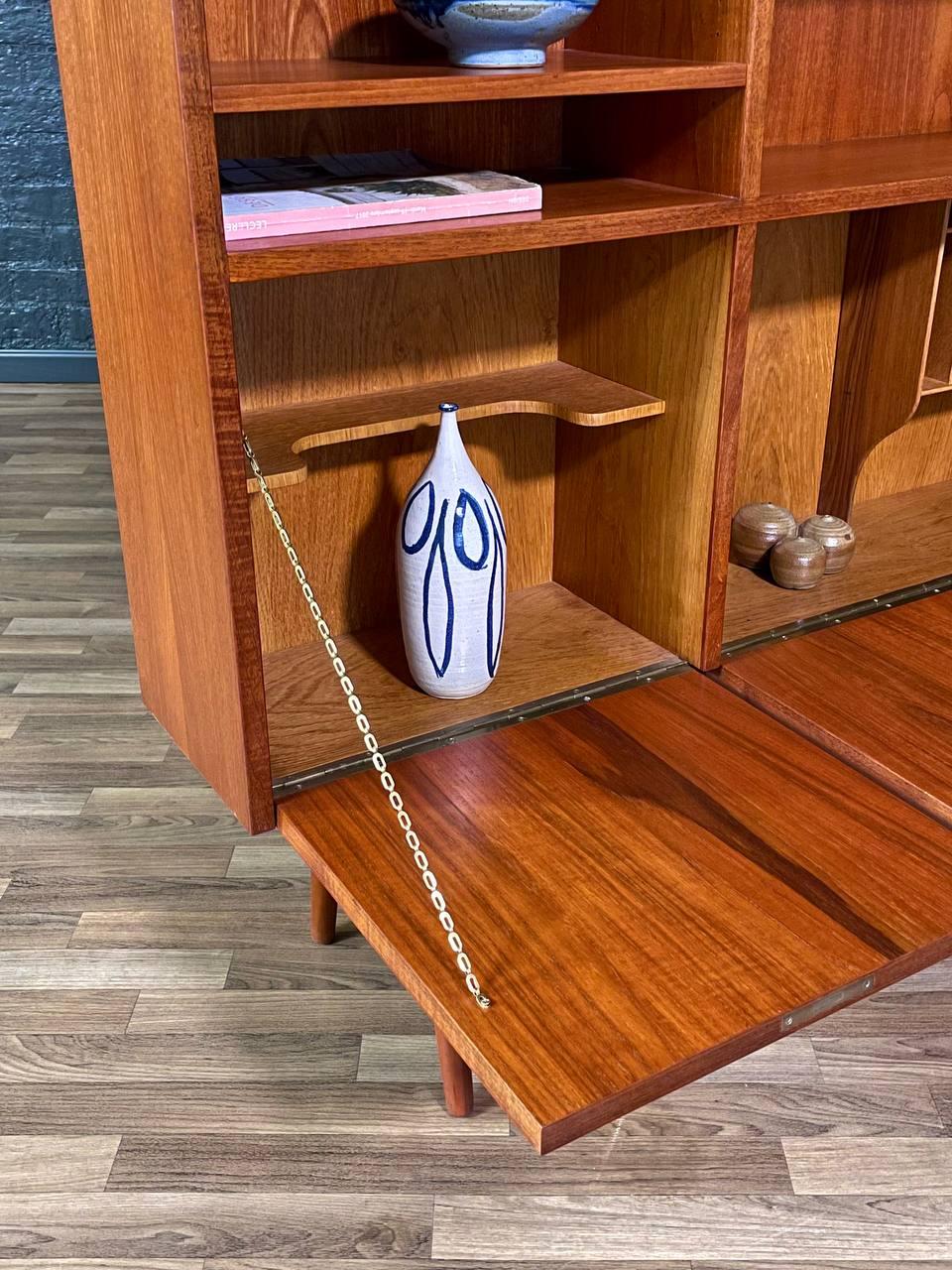 Brass Mid-Century Danish Modern Teak Drop-Down Bookcase For Sale