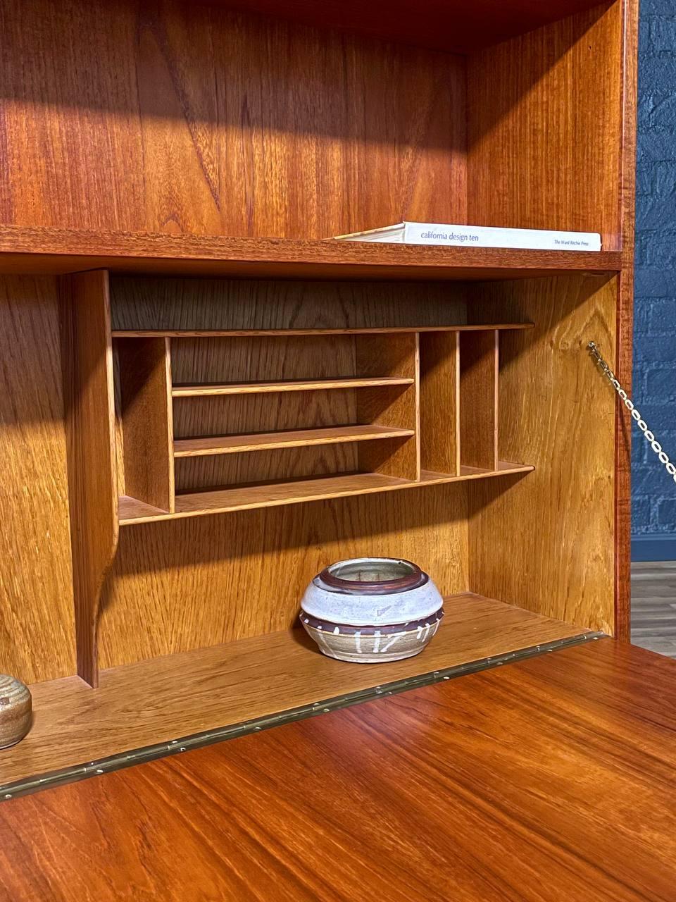 Mid-Century Danish Modern Teak Drop-Down Bookcase For Sale 1