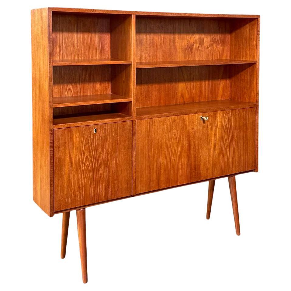 Mid-Century Danish Modern Teak Drop-Down Bookcase For Sale