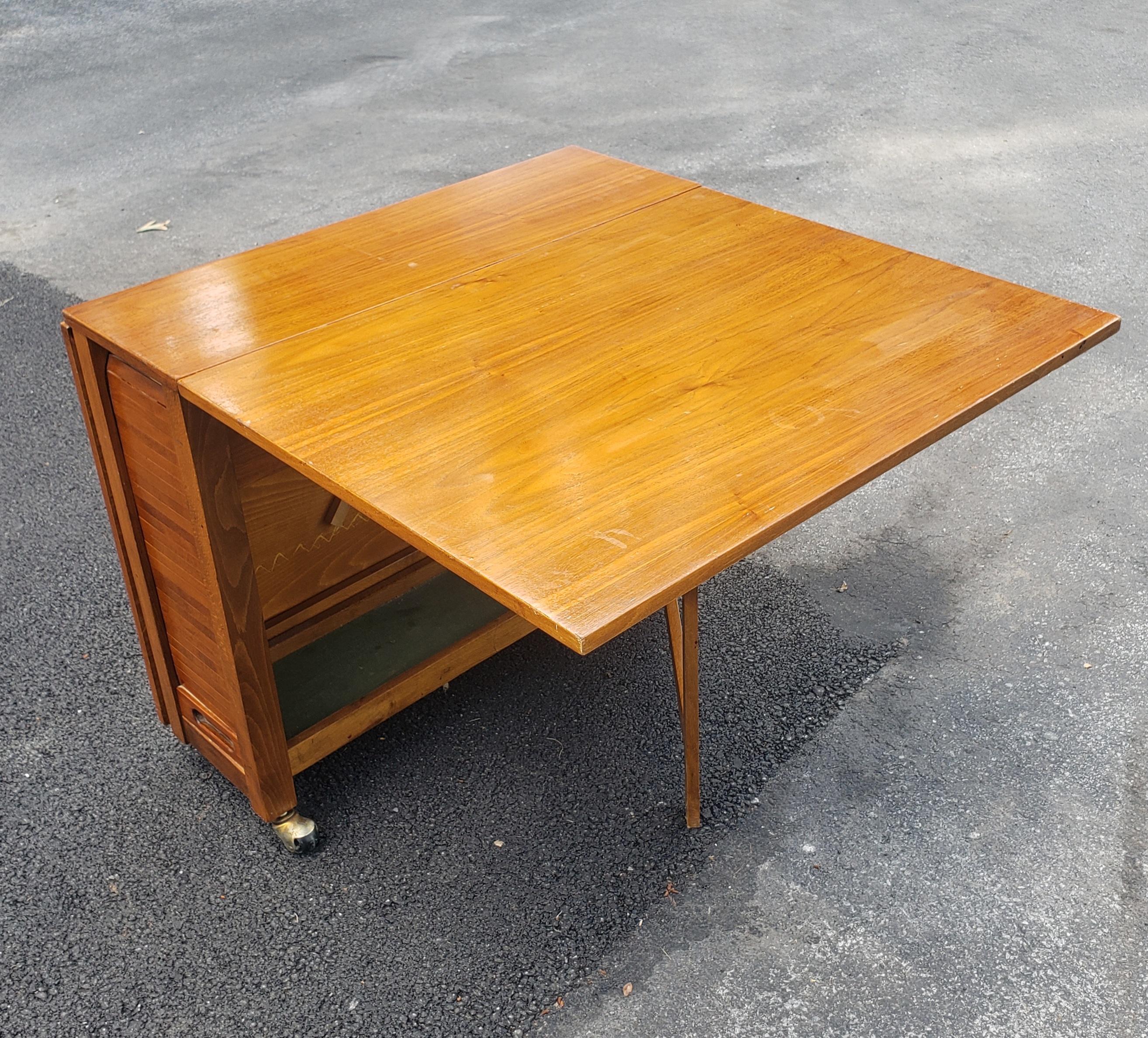 Mid-Century Danish Modern Teak Drop-Leaf Dining Table with Storage on Rollers For Sale 2