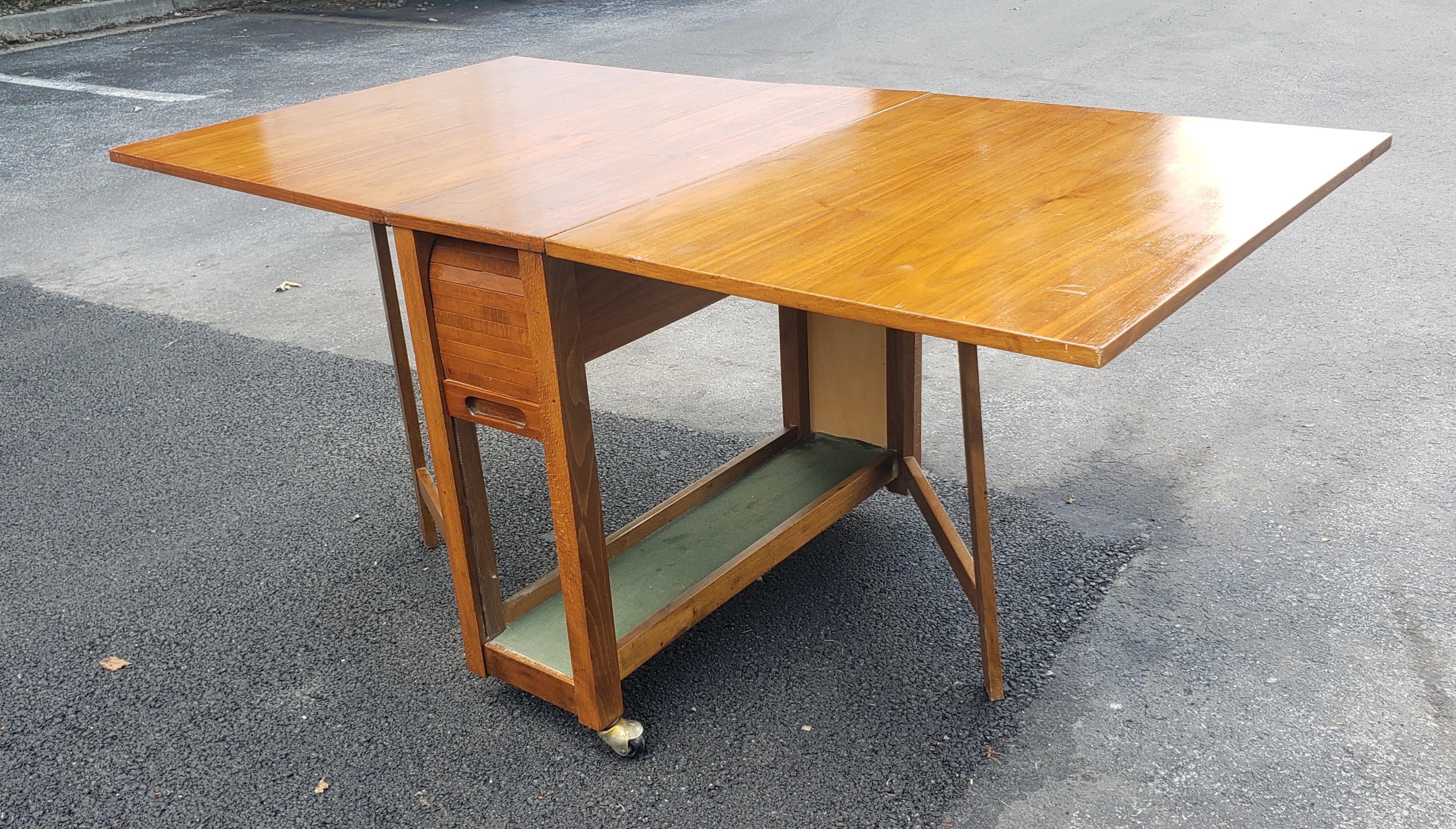 Mid-Century Danish Modern Teak Drop-Leaf Dining Table with Storage on Rollers For Sale 2