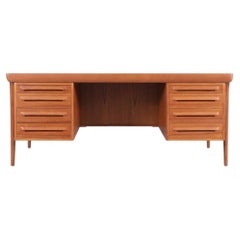 Mid Century Danish Modern Teak Executive Desk by Ib Kofod Larsen with Key