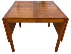 Midcentury Danish Modern Teak Fold Down Extension Dining Table 2 Leaves