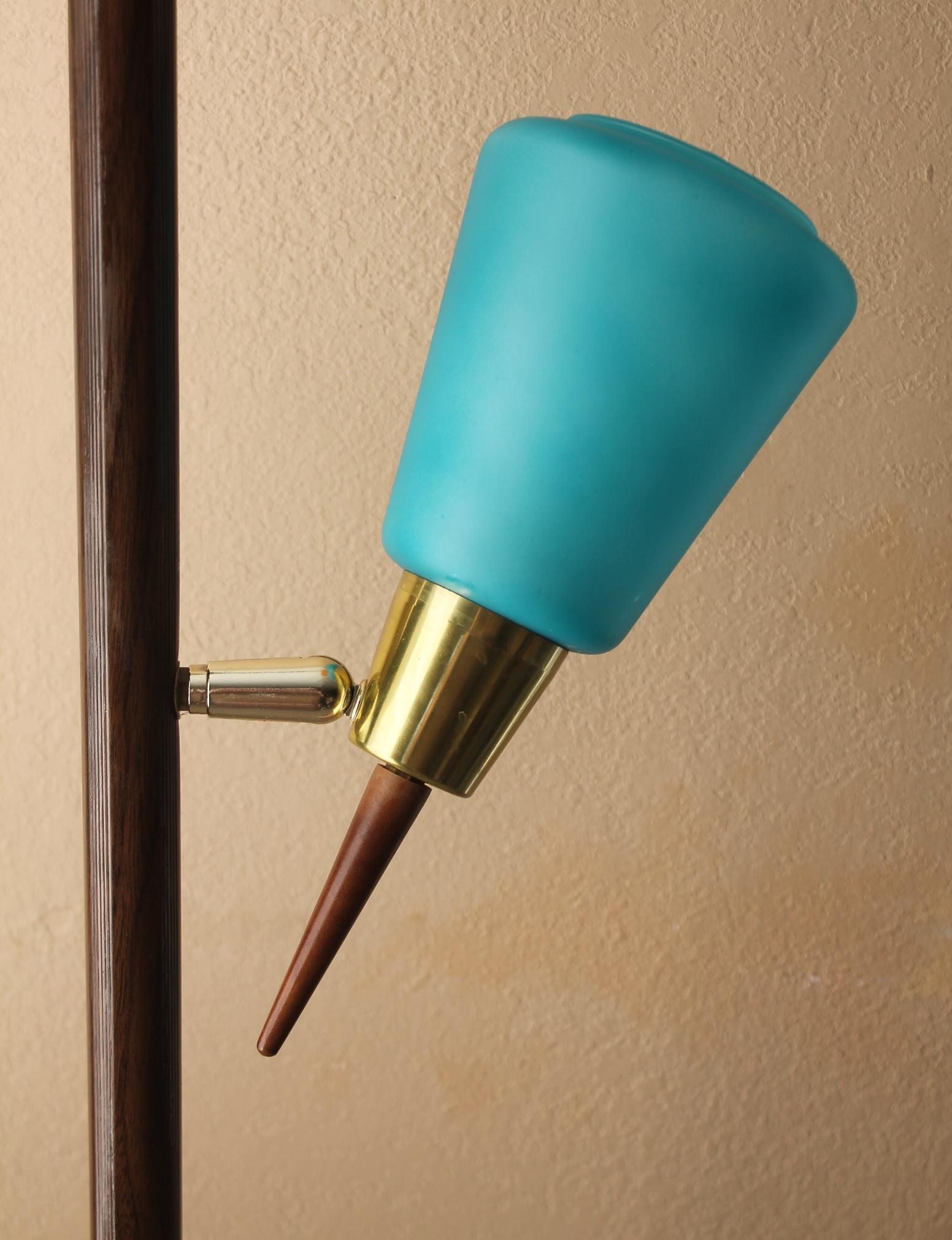 Mid Century Danish Modern Teak & Glass Tension Pole Lamp 1950s Stiffel Era Decor 5