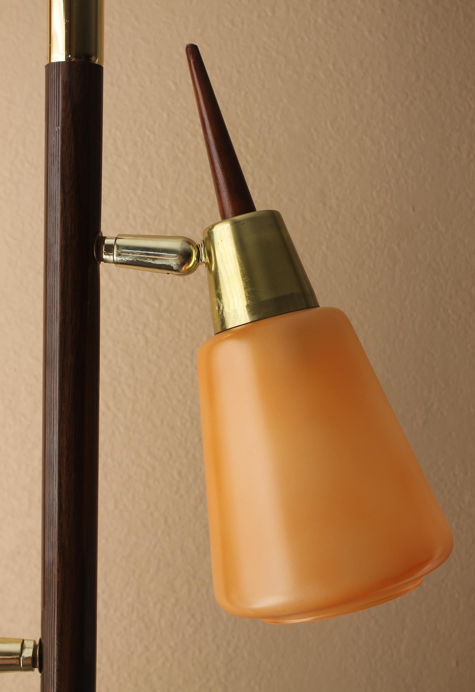 Mid Century Danish Modern Teak & Glass Tension Pole Lamp 1950s Stiffel Era Decor 6