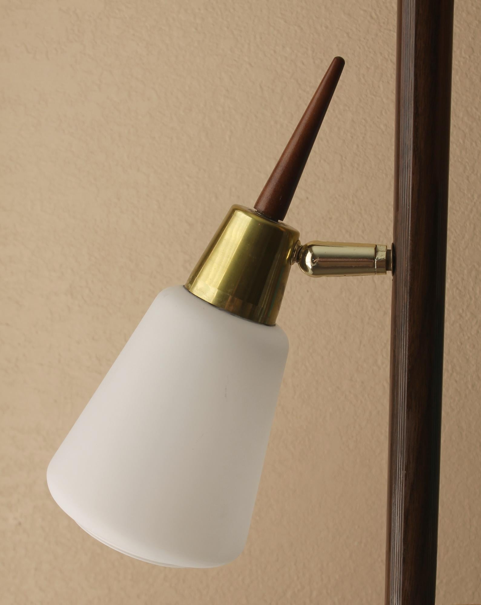 Mid Century Danish Modern Teak & Glass Tension Pole Lamp 1950s Stiffel Era Decor 7