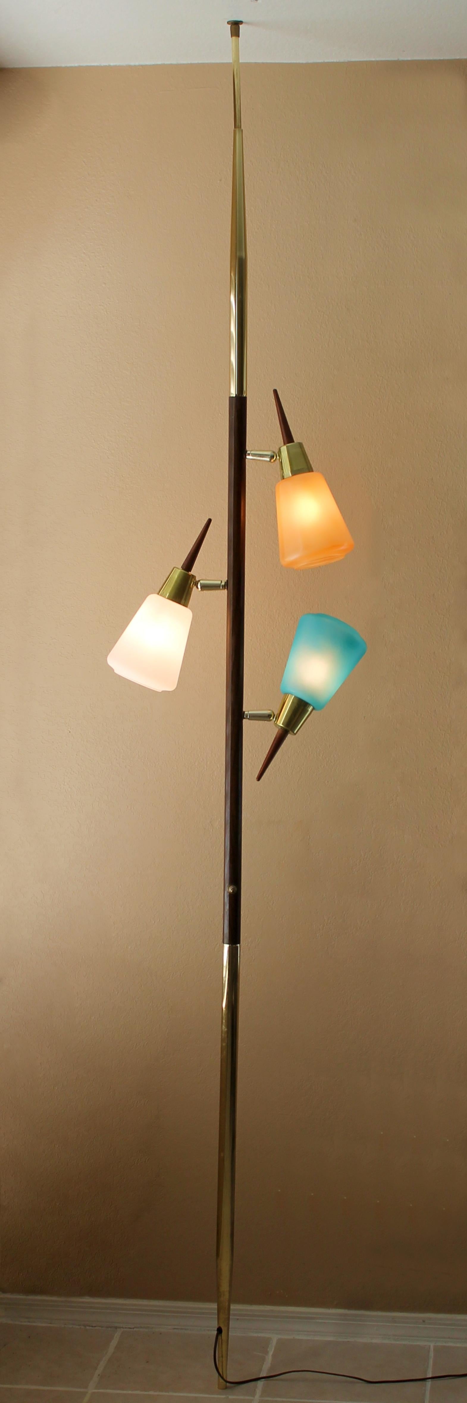 Mid-Century Modern Mid Century Danish Modern Teak & Glass Tension Pole Lamp 1950s Stiffel Era Decor