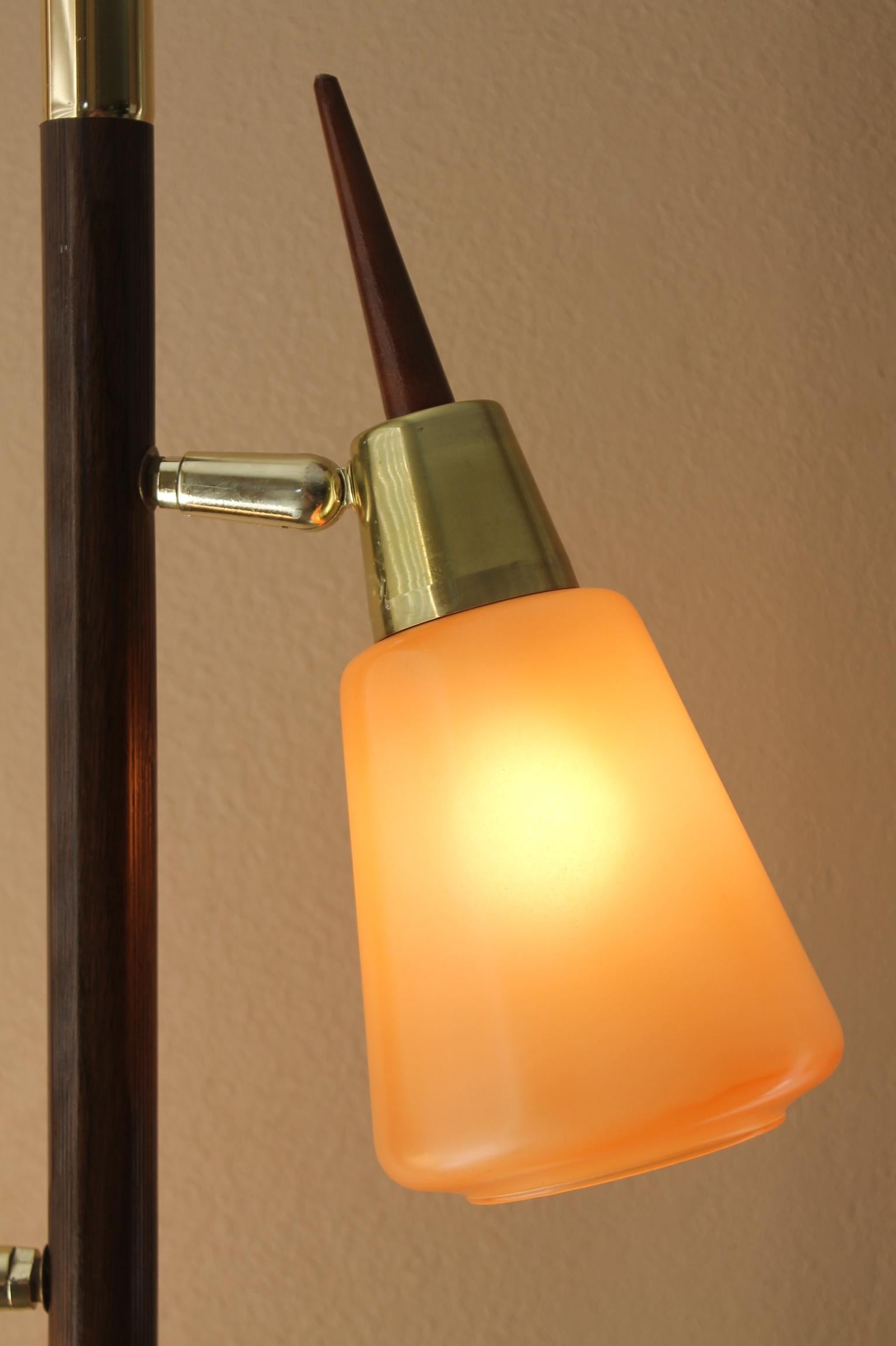 Mid-20th Century Mid Century Danish Modern Teak & Glass Tension Pole Lamp 1950s Stiffel Era Decor