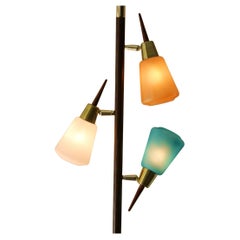Mid Century Danish Modern Teak & Glass Tension Pole Lamp 1950s Stiffel Era Decor