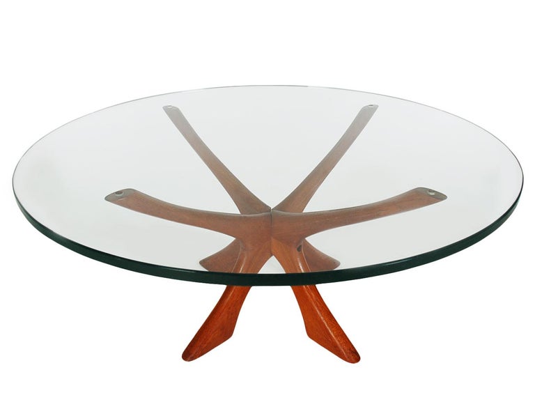 Midcentury Danish Modern Teak and Glass Top Cocktail Table by Illum Wikkelsø For Sale at 1stDibs
