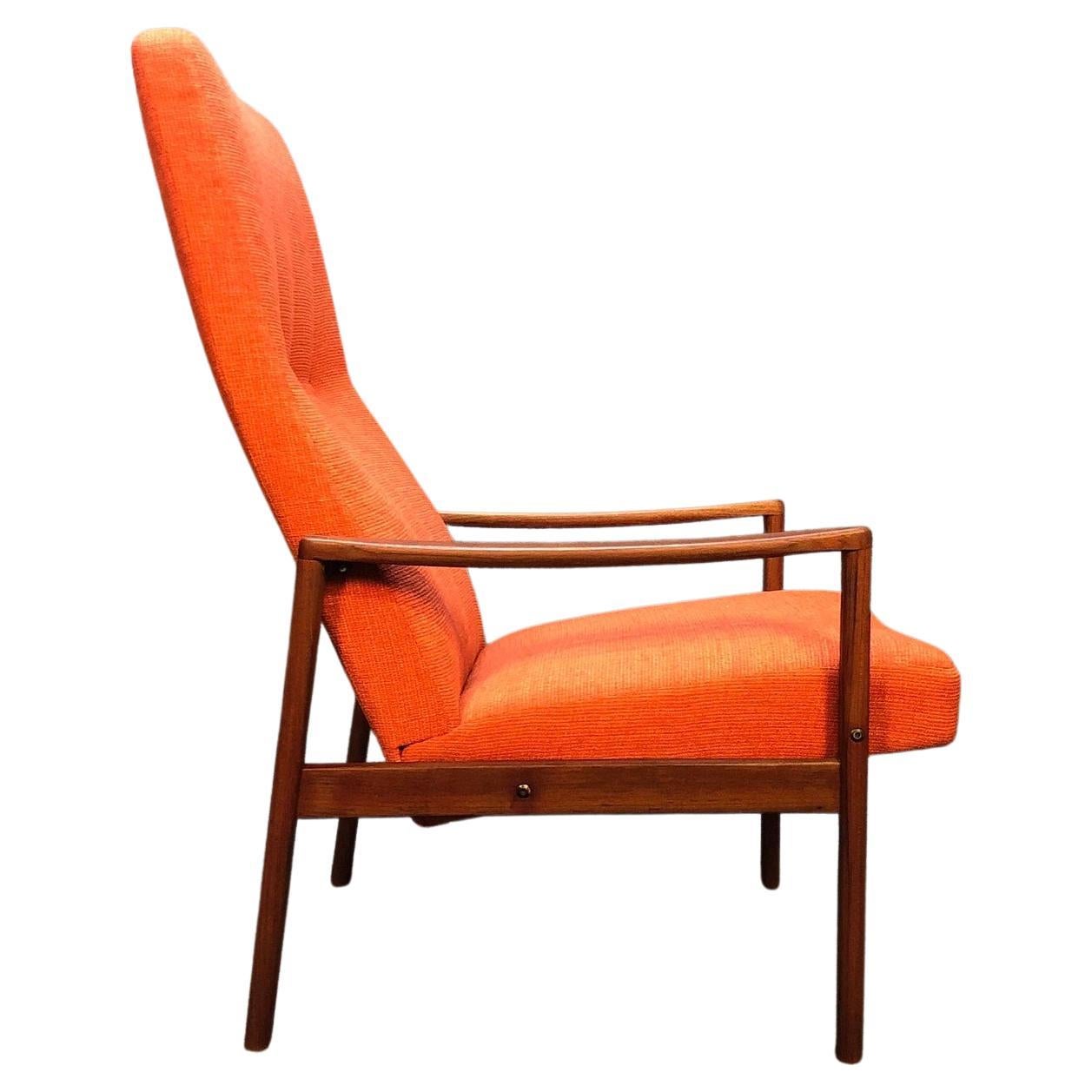Mid Century Danish Modern Teak High Back Lounge Chair by Ulferts Fabriker For Sale