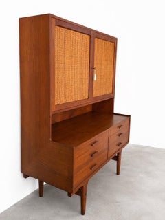 Mid-Century Danish Modern Teak Hutch With Woven Cane Doors