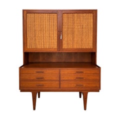 Mid-Century Danish Modern Teak Hutch With Woven Cane Doors