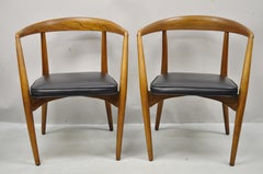 Mid Century Danish Modern Teak John Stuart Horseshoe Dining Arm Chair, a Pair
