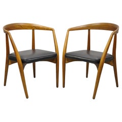 Mid Century Danish Modern Teak John Stuart Horseshoe Dining Arm Chair, a Pair