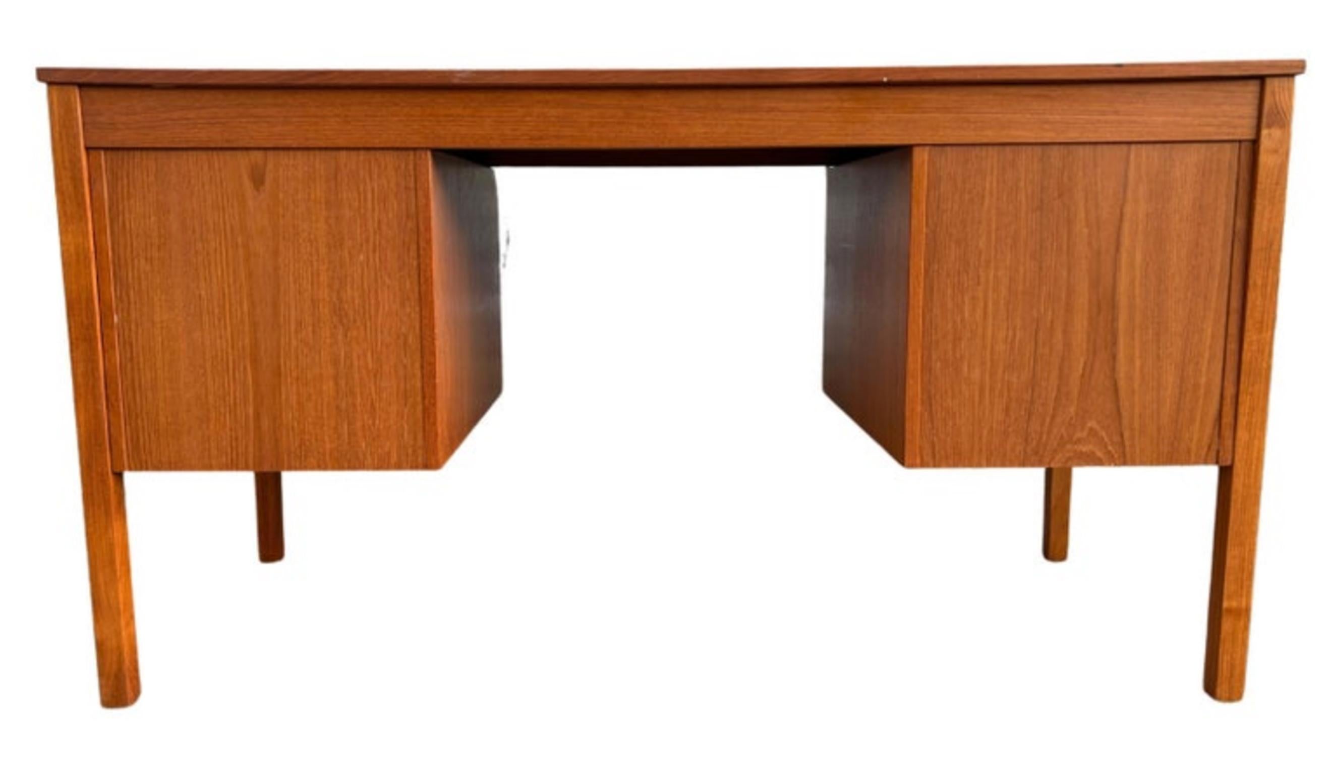 Mid-20th Century Mid Century Danish Modern Teak Knee Hole 4 Drawer Desk with Key