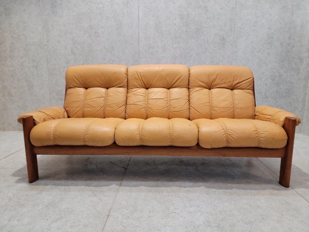 Mid-Century Modern Mid Century Danish Modern Teak & Leather Sofa from Ekornes by Stressless For Sale