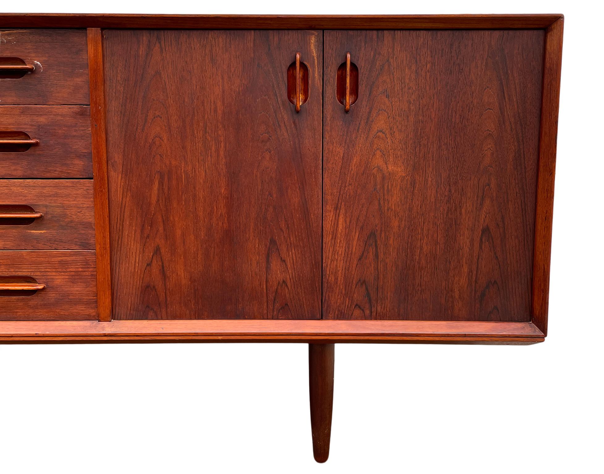 Mid Century Danish Modern Teak Long Credenza with 8 Drawers Cabinet 1