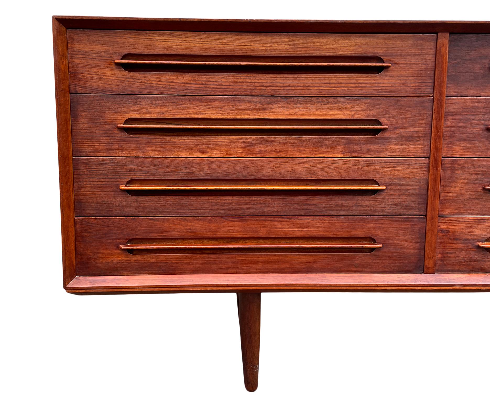 Mid Century Danish Modern Teak Long Credenza with 8 Drawers Cabinet 2