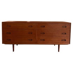 Mid-Century Danish Modern Teak Long Low 6 Drawer Dresser Credenza Drylund