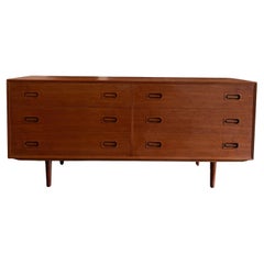 Mid-Century Danish Modern Teak Long Low 6 Drawer Dresser Credenza Drylund
