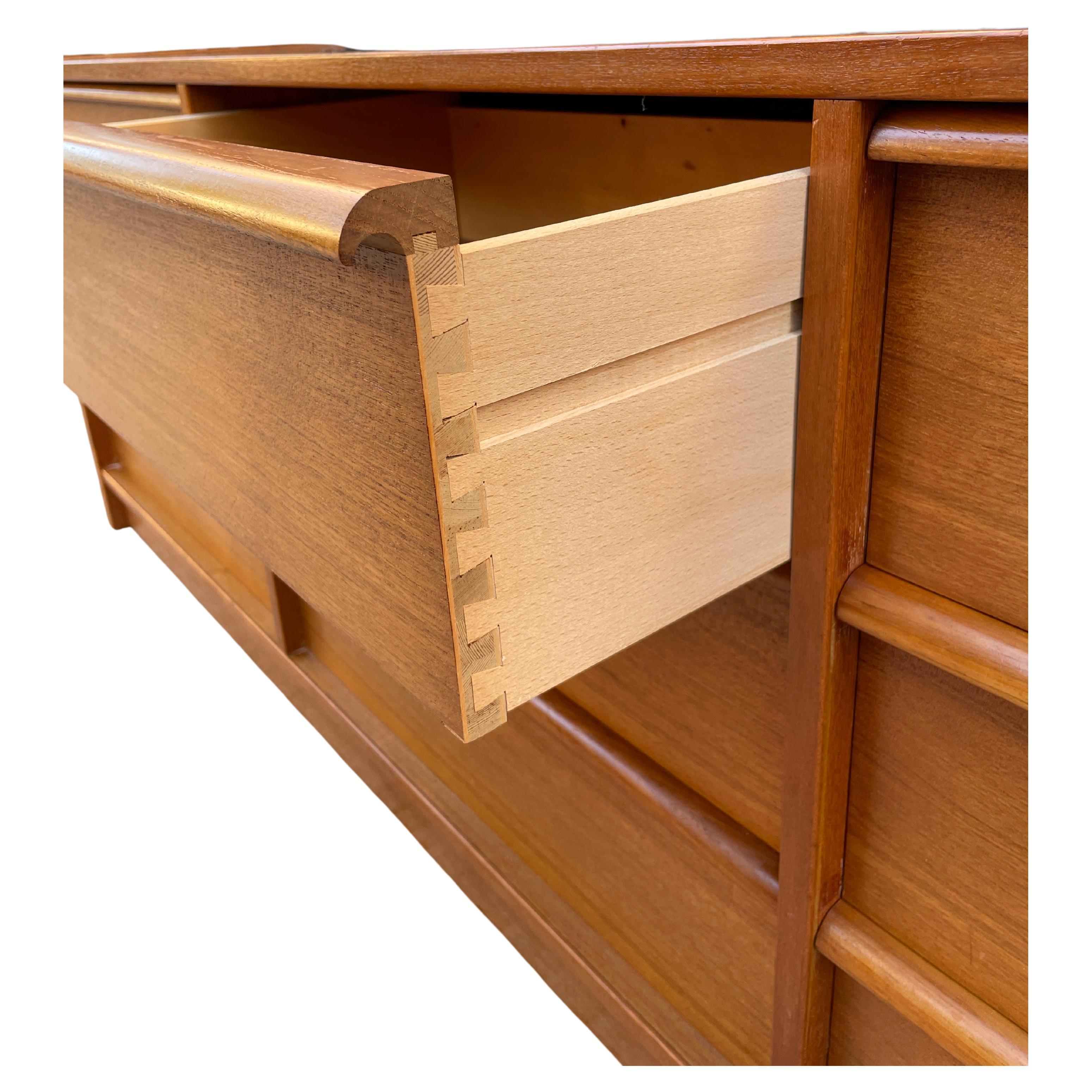 Woodwork Mid-Century Danish Modern Teak Long Low 9 Drawer Dresser Credenza