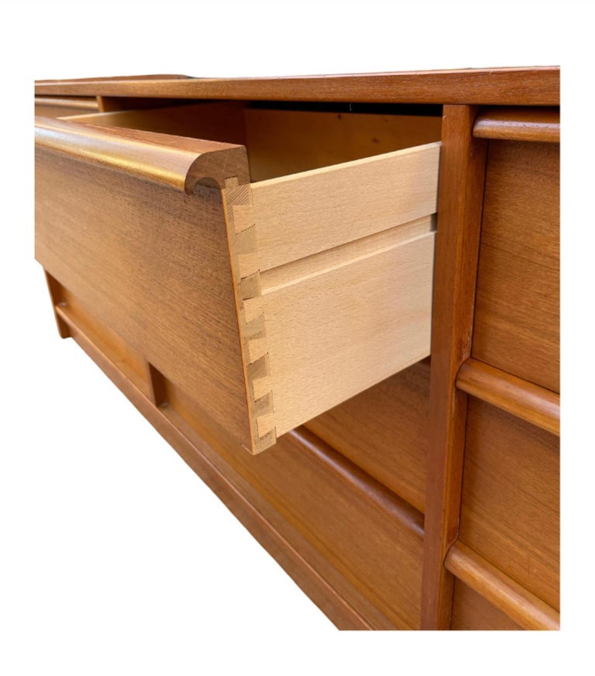 Mid-Century Modern Mid-Century Danish Modern Teak Long Low 9 Drawer Dresser Credenza
