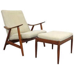 Midcentury Danish Modern Teak Lounge Chair and Ottoman