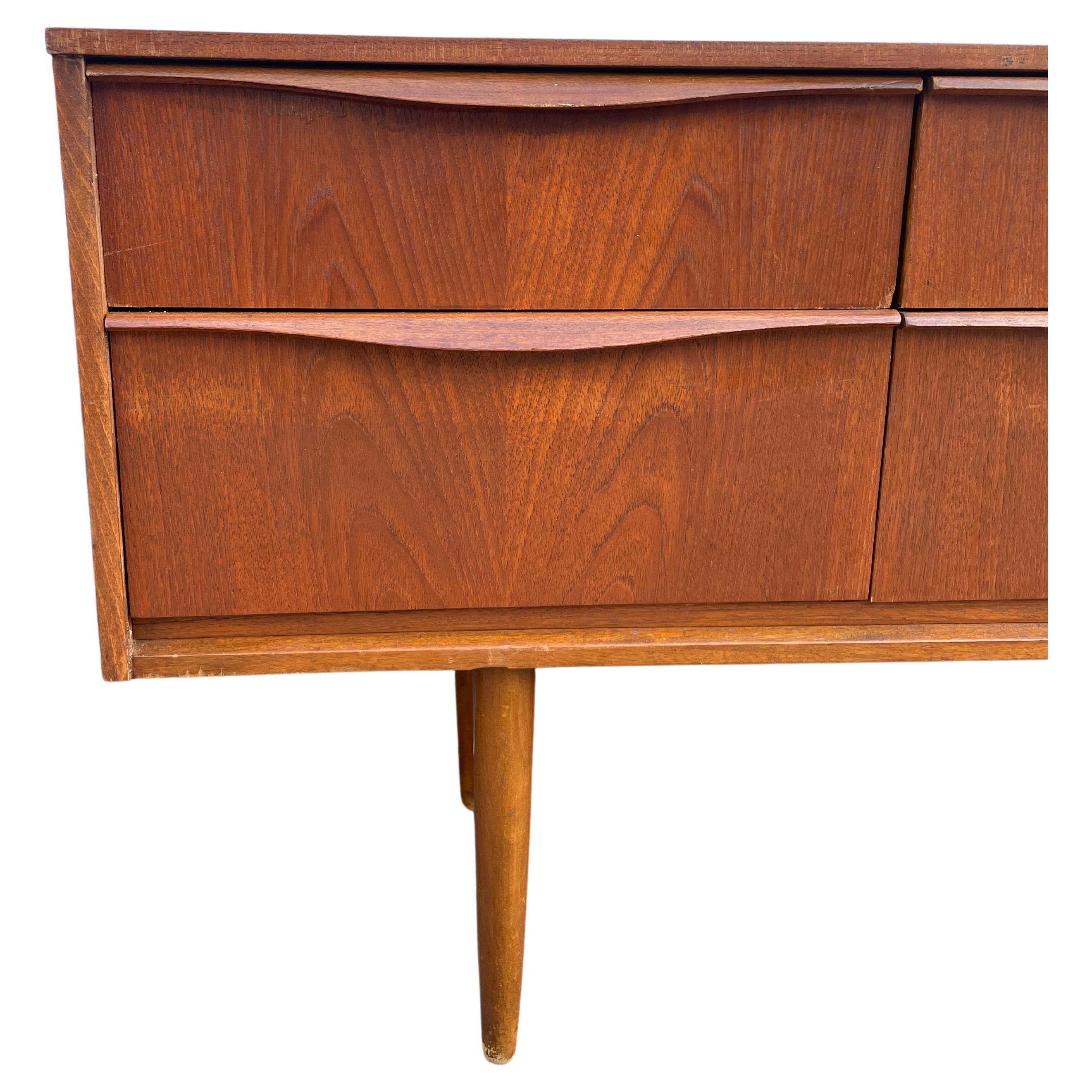 Woodwork Mid Century Danish Modern Teak Low 6 Drawer Credenza Dresser or Vanity For Sale
