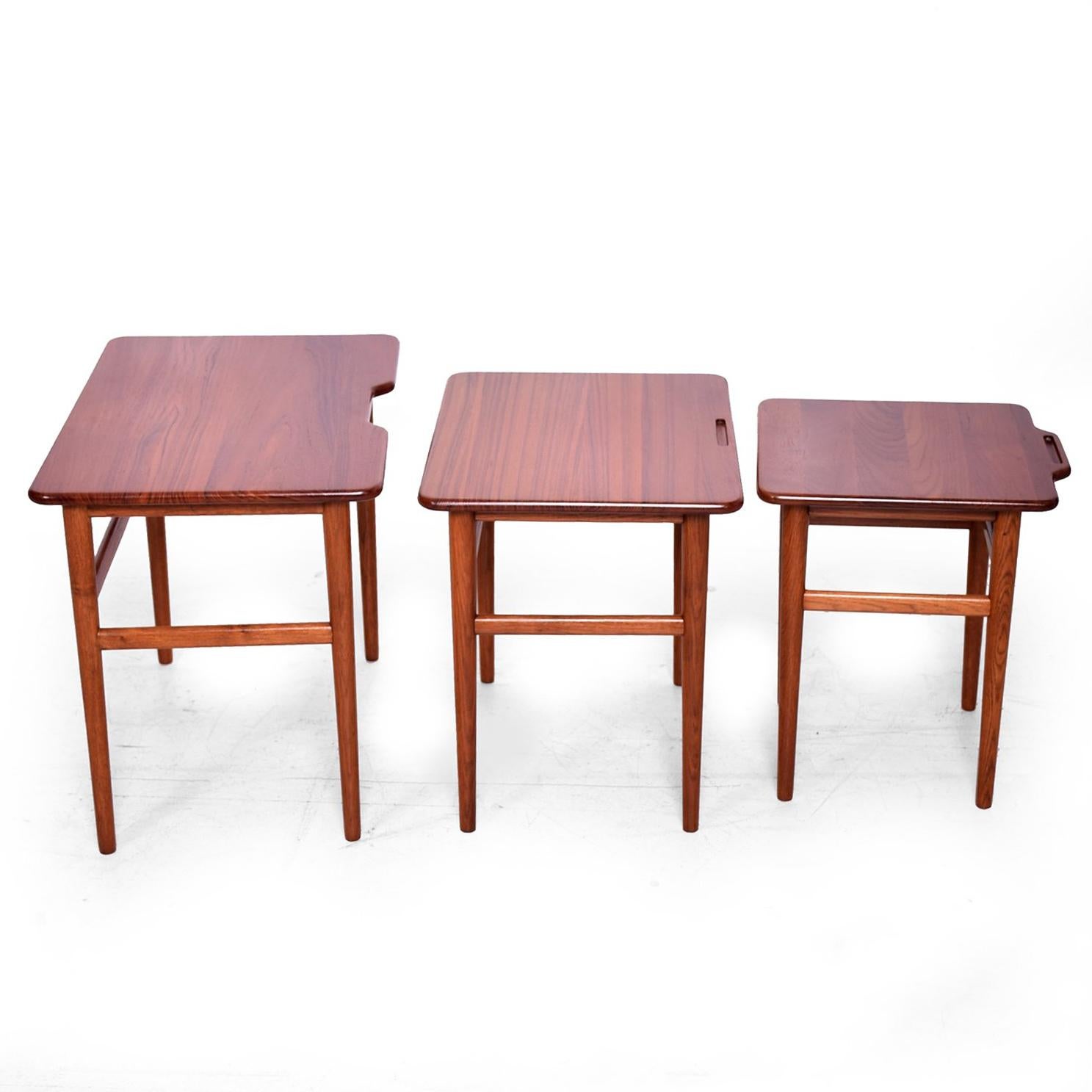 Scandinavian Modern Mid Century Danish Modern Teak Nesting Tables Set of Three