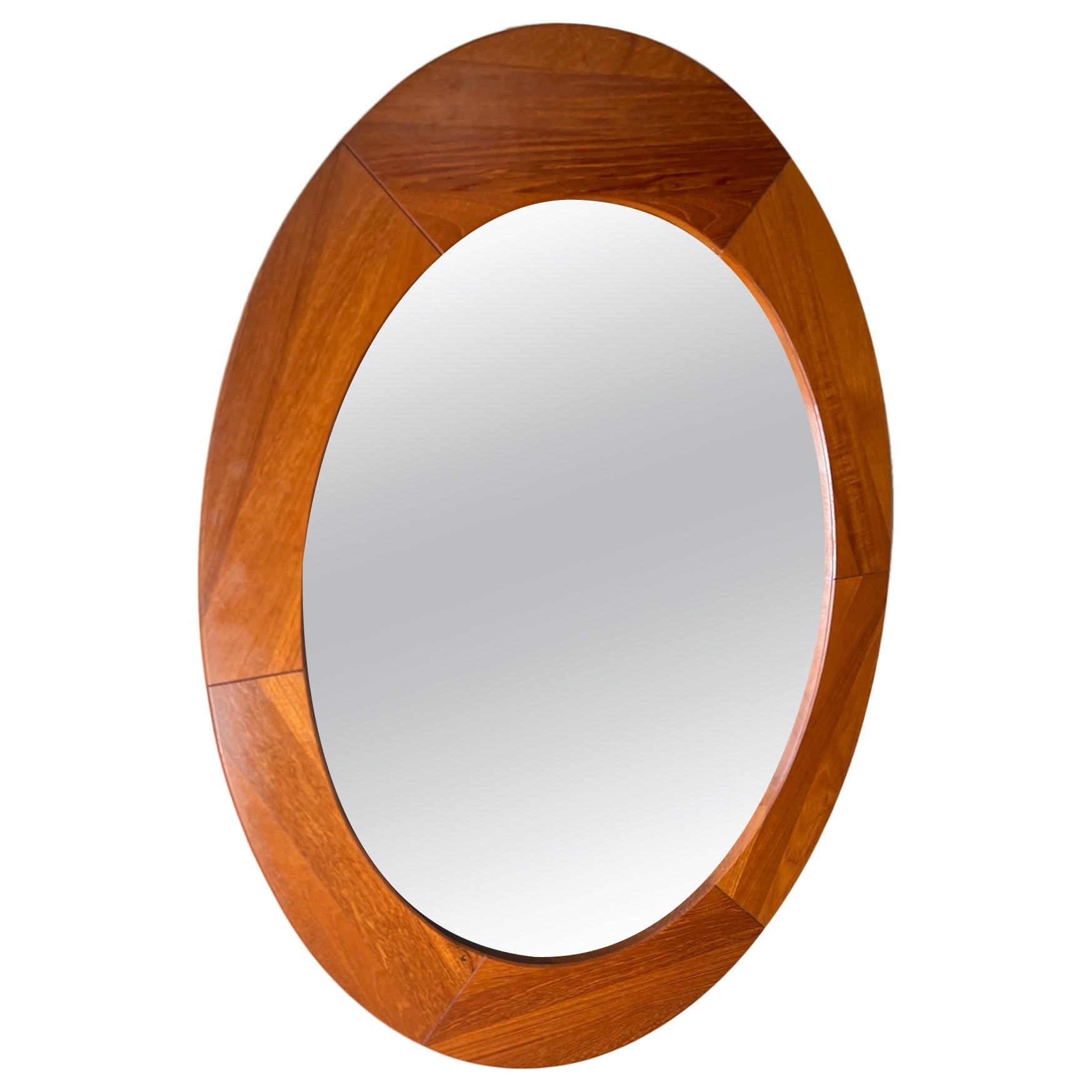 Mid Century Danish Modern Teak Oval Wall Mirror Pedersen Hansen For Viby J.