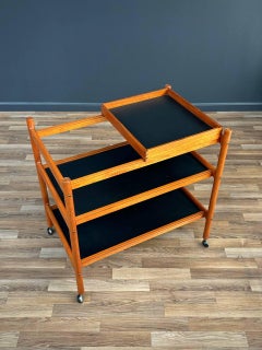 Mid-Century Danish Modern Teak Removable Sliding Tray Serving Cart