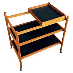 Mid-Century Danish Modern Teak Removable Sliding Tray Serving Cart