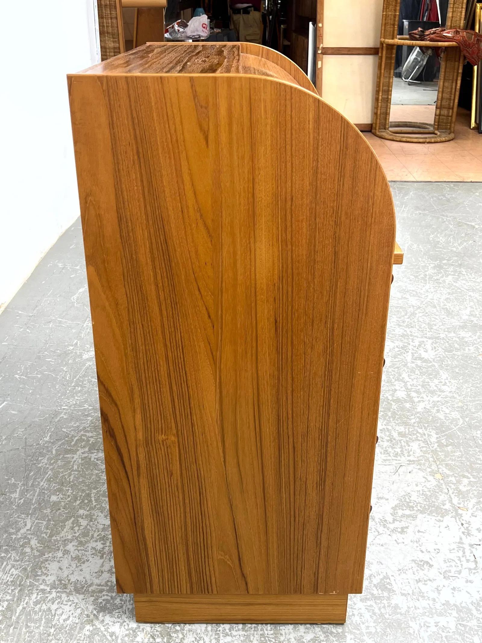 Mid-Century Modern Mid-Century Danish Modern Teak Roll Top Desk With Fitted Compartment For Sale