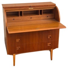 Mid-Century Danish Modern Teak Roll Top Desk With Fitted Compartment