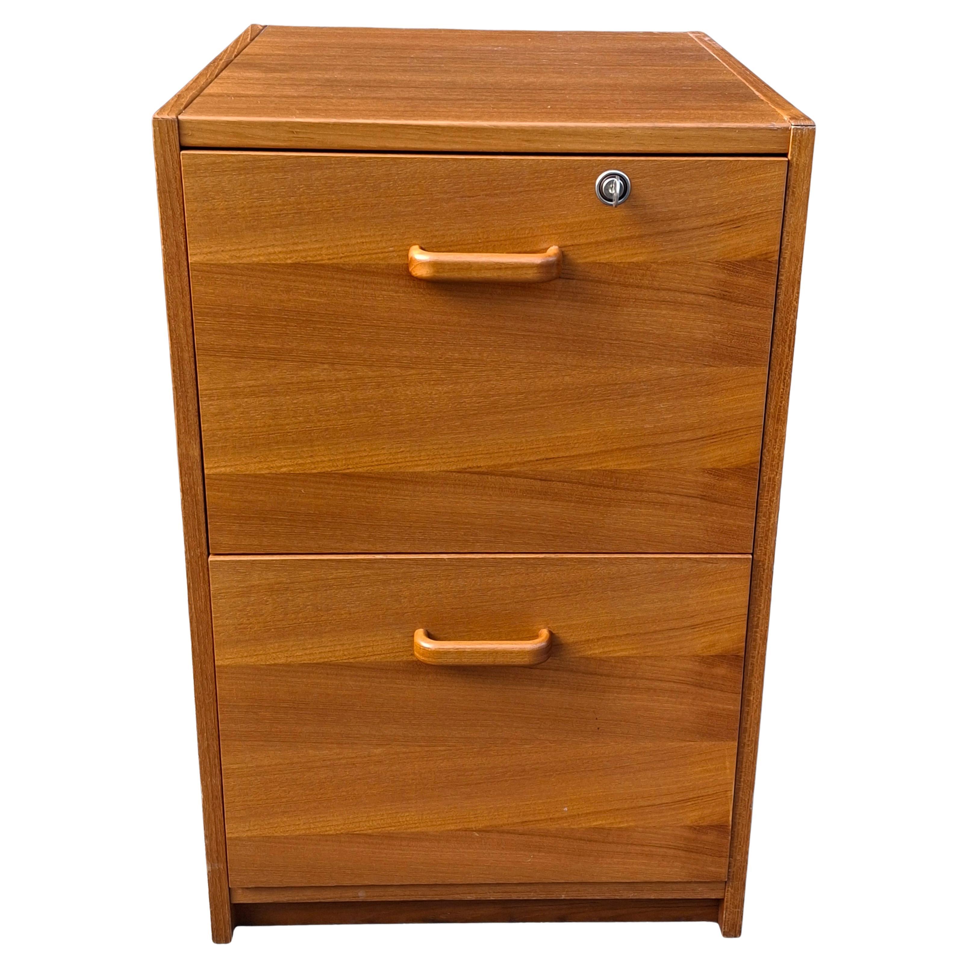 Mid-Century Danish Modern Teak Rolling and Locking Filing Cabinet