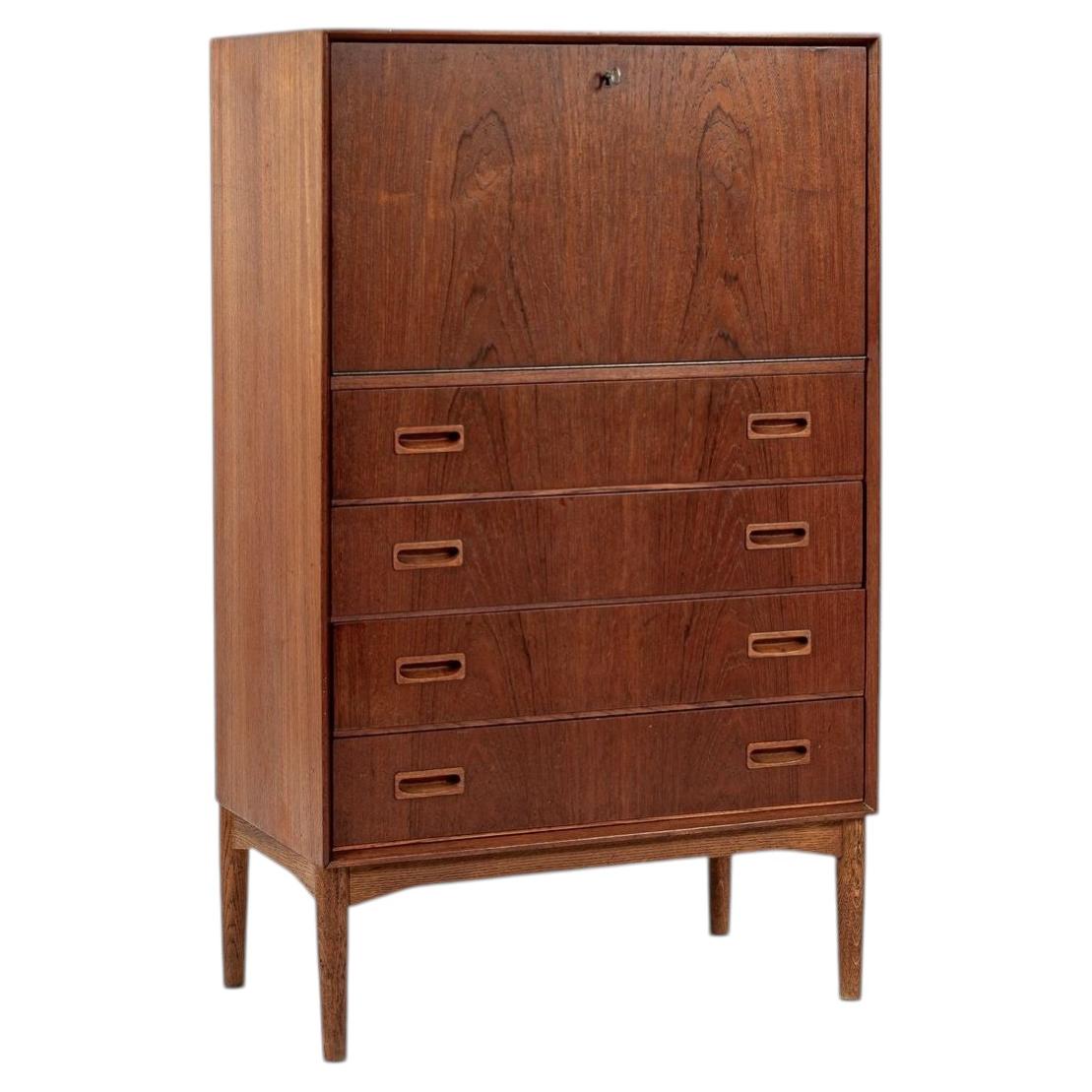 Mid-Century Danish Modern Teak Secretary Desk, Bar Cabinet Made in Denmark 1960s