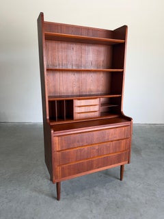 Mid Century Danish Modern Teak Secretary Desk Bookcase