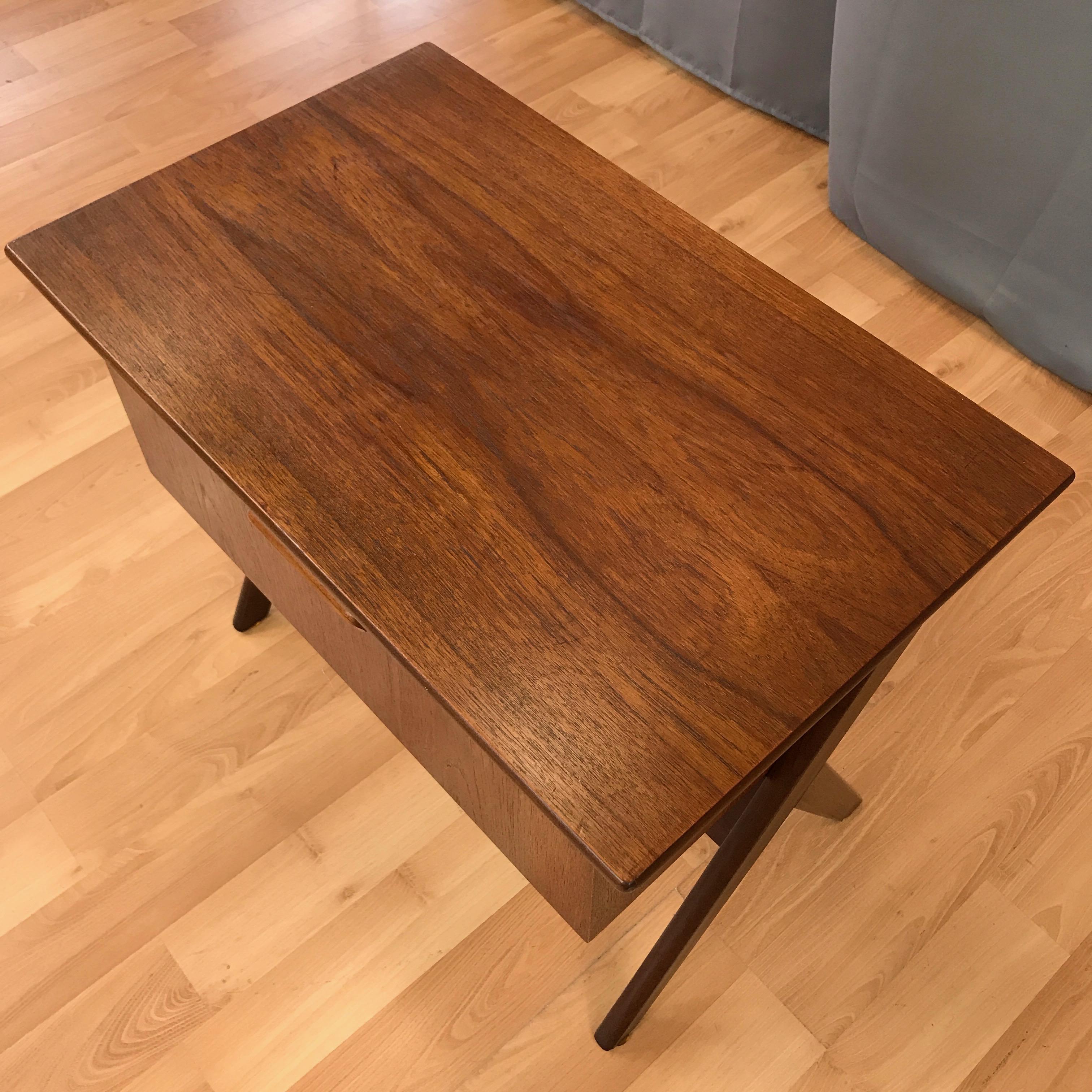 Midcentury Danish Modern Teak Sewing Box Table 6