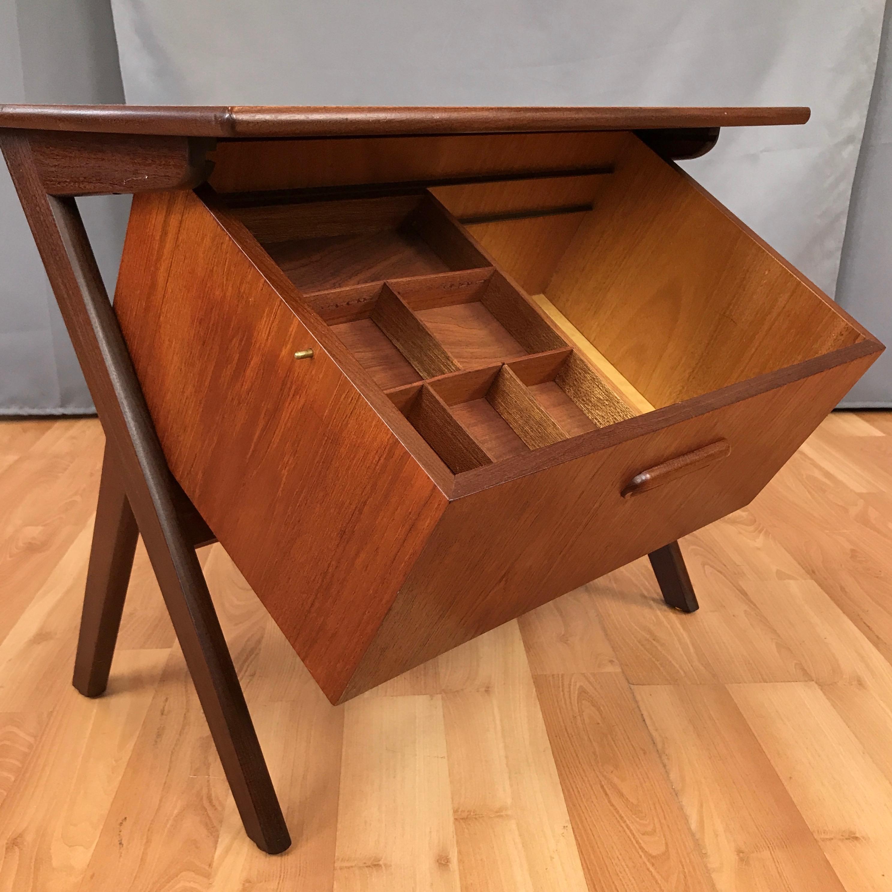 Midcentury Danish Modern Teak Sewing Box Table In Good Condition In San Francisco, CA