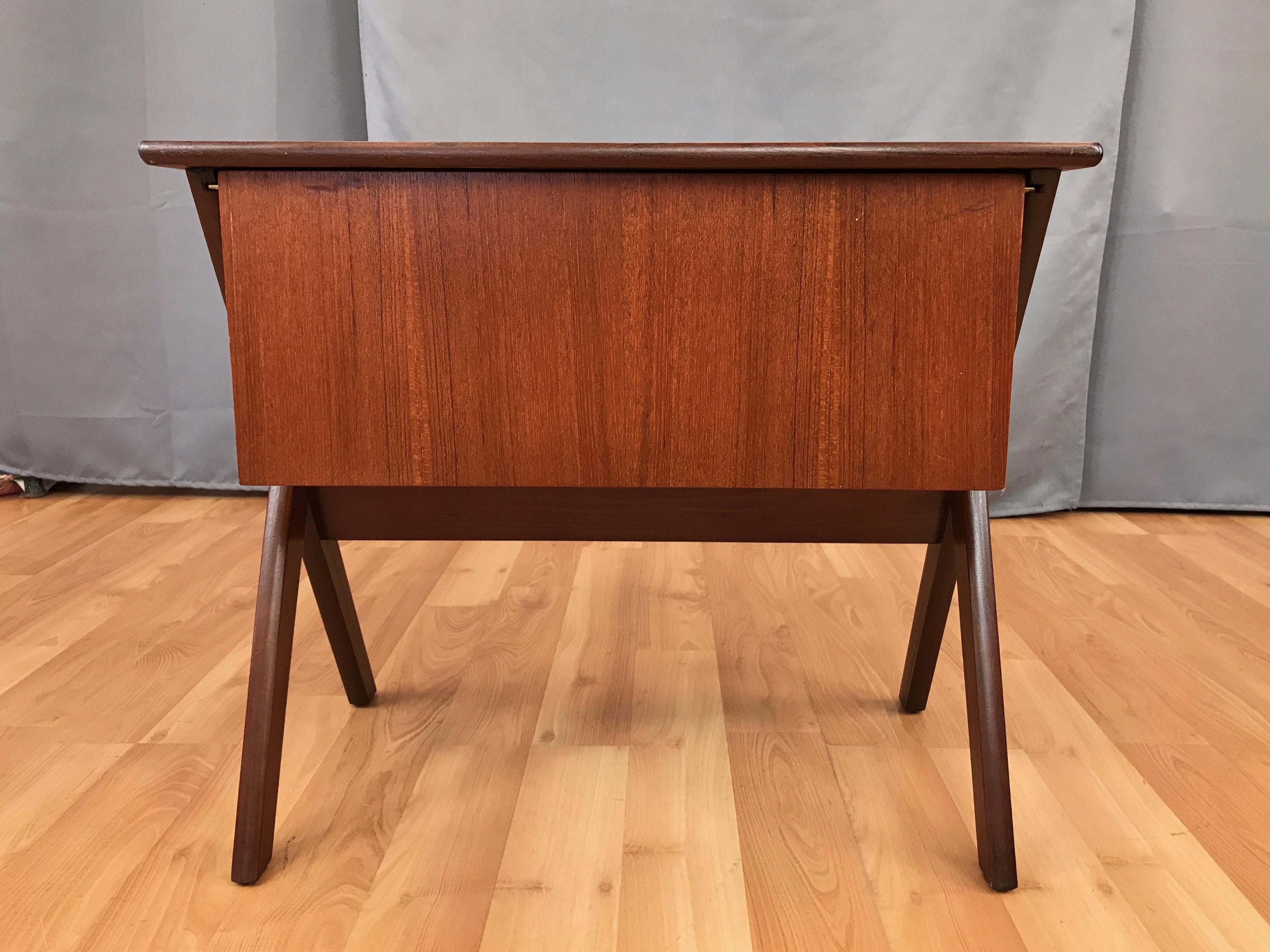 Brass Midcentury Danish Modern Teak Sewing Box Table