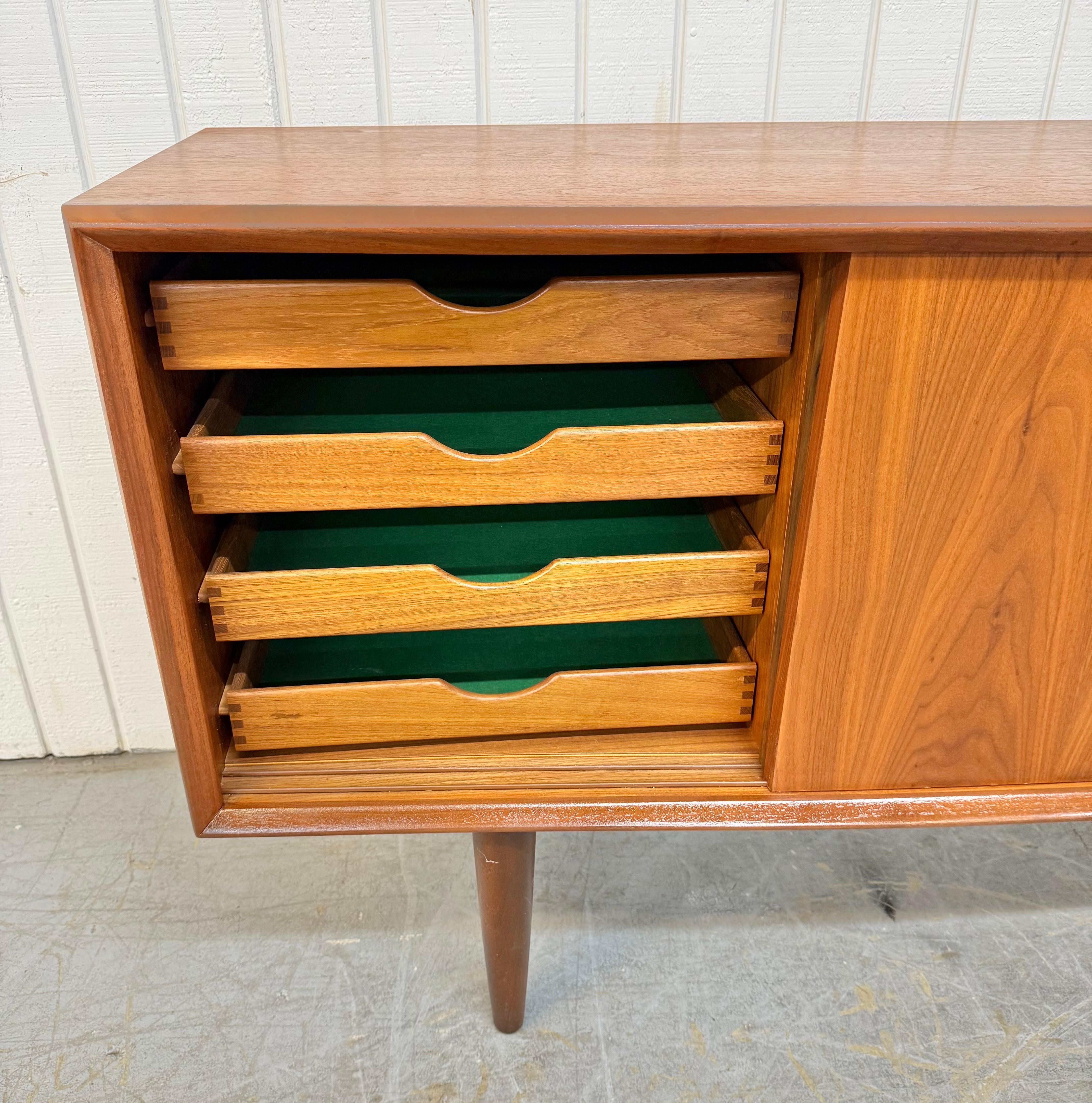 Wood Mid-Century Danish Modern Teak Sliding Door Sideboard For Sale