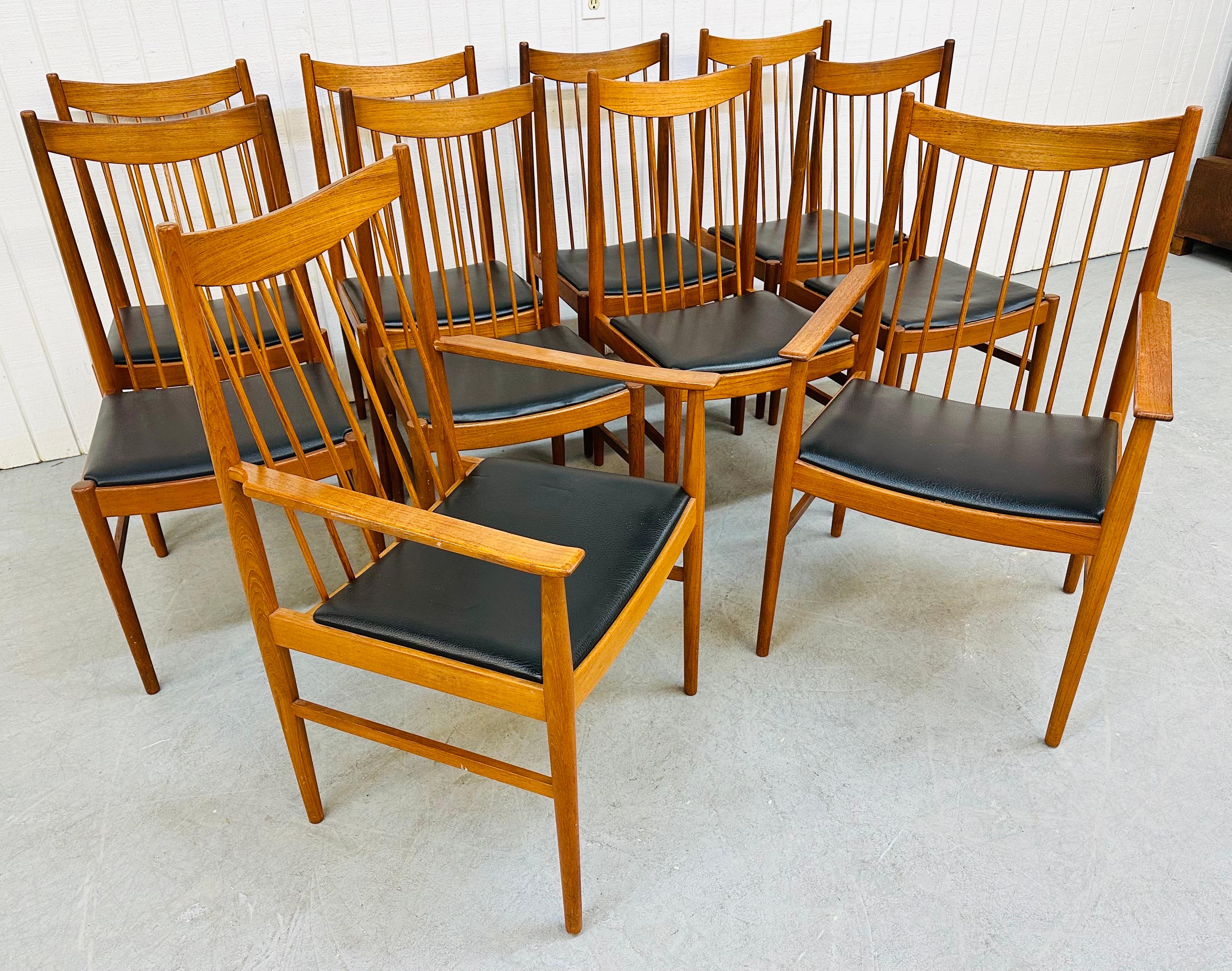 Mid-Century Modern Midcentury Danish Modern Teak Spindle Dining Chairs, Set of 10