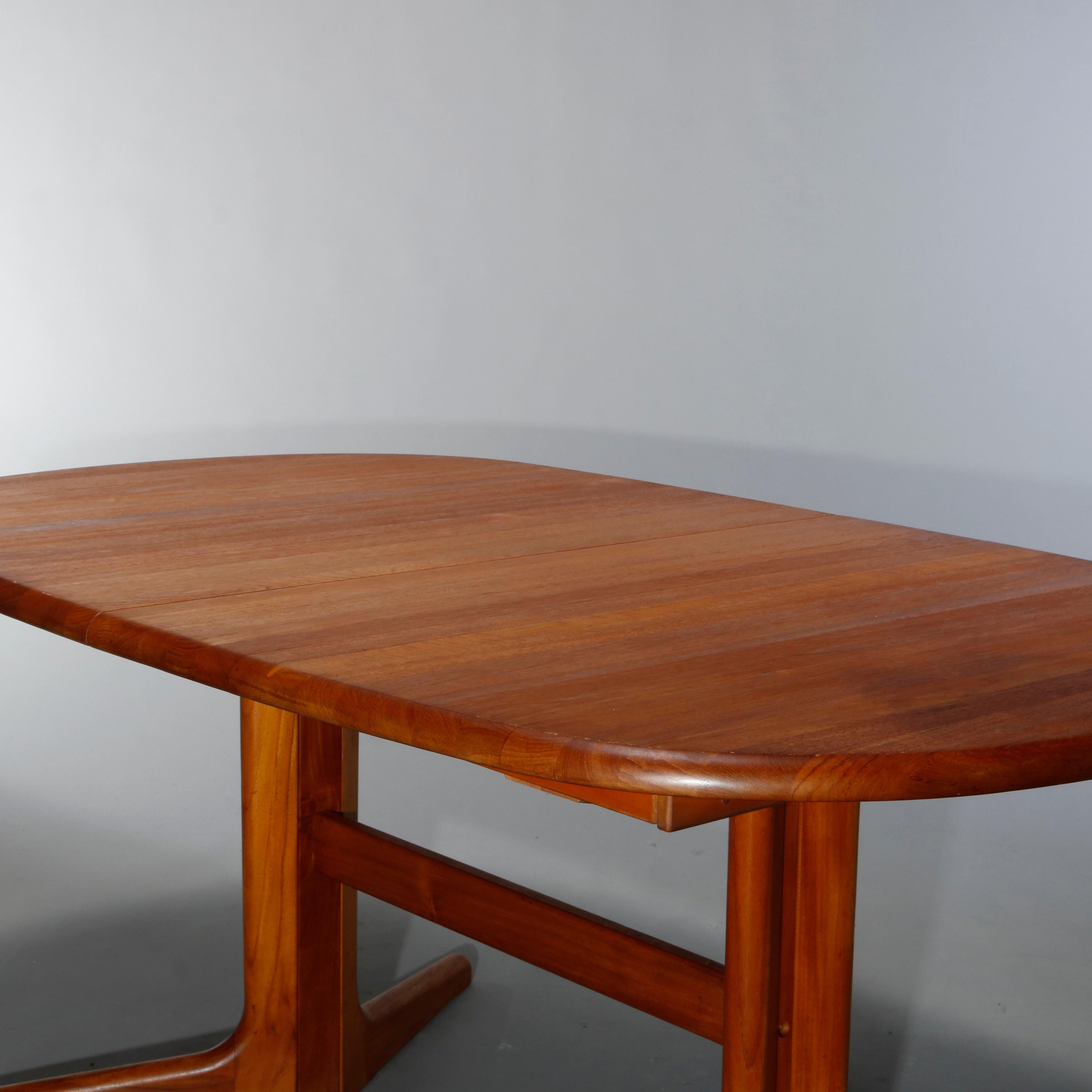 Wood Mid Century Danish Modern Teak Trestle Dining Table & 2 Leaves