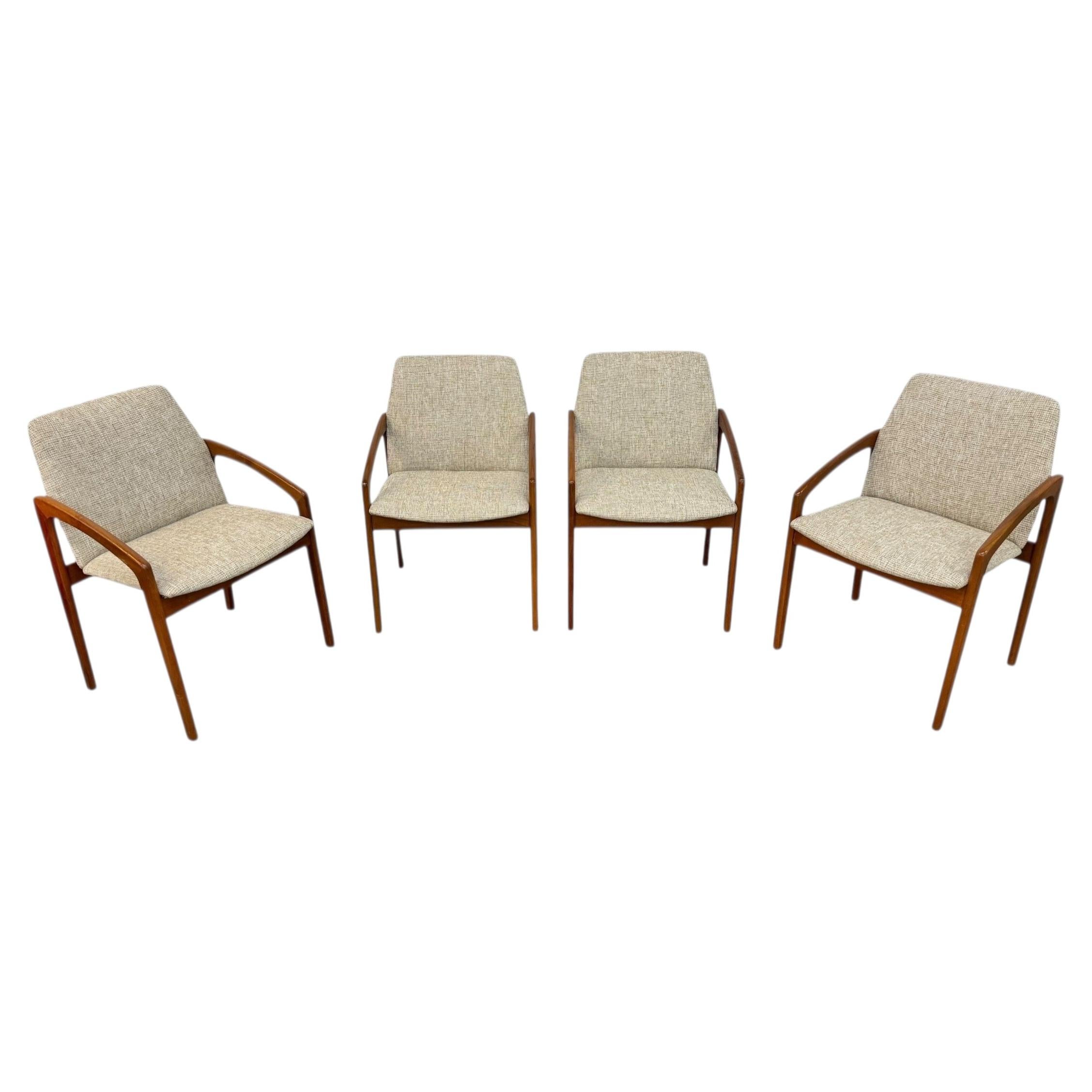 Mid-Century Danish Modern Teak Upholstered Dining Chairs - Set of 4