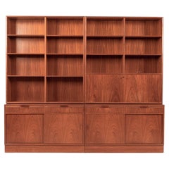 Dänisches modernes Teakholz-Bücherregal mit versenkbarem Schreibtisch, 1960