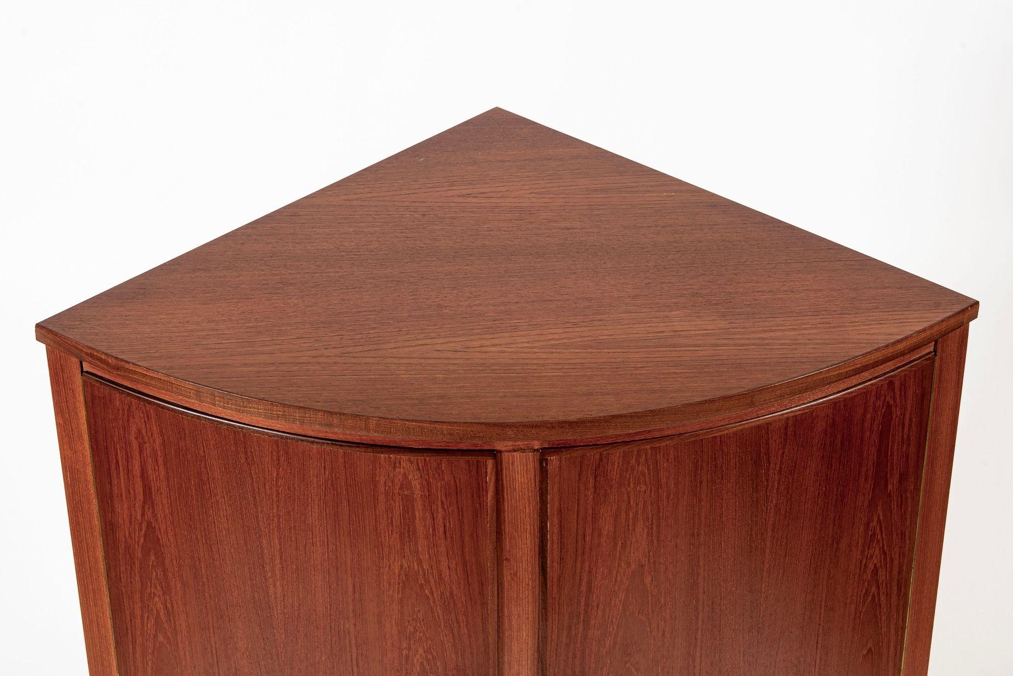 Mid Century Danish Modern Teak Wood Corner Cabinet 1960s For Sale 1