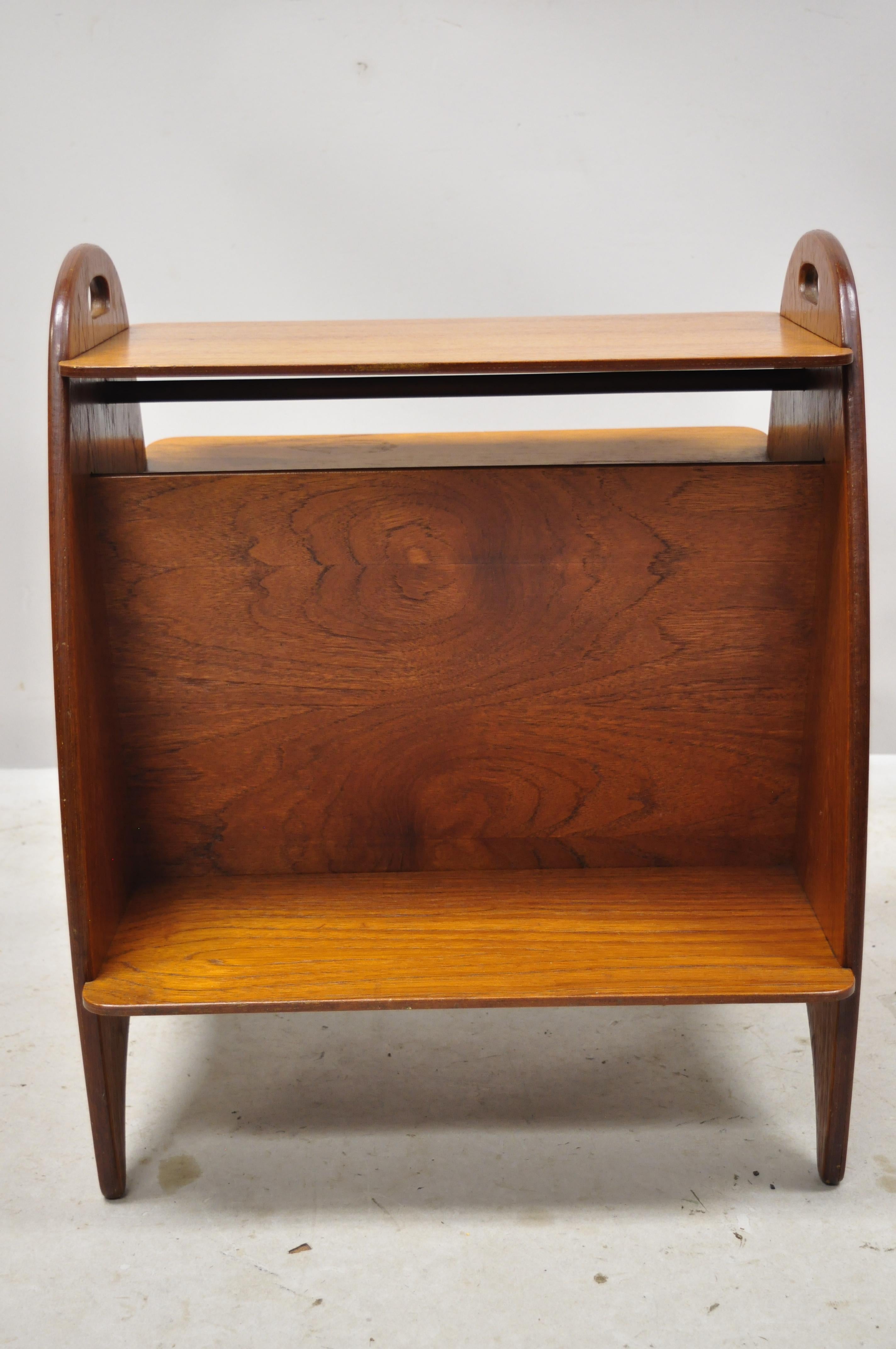 20th Century Midcentury Danish Modern Teak Wood Magazine Rack Book Stand Bookcase Side Table