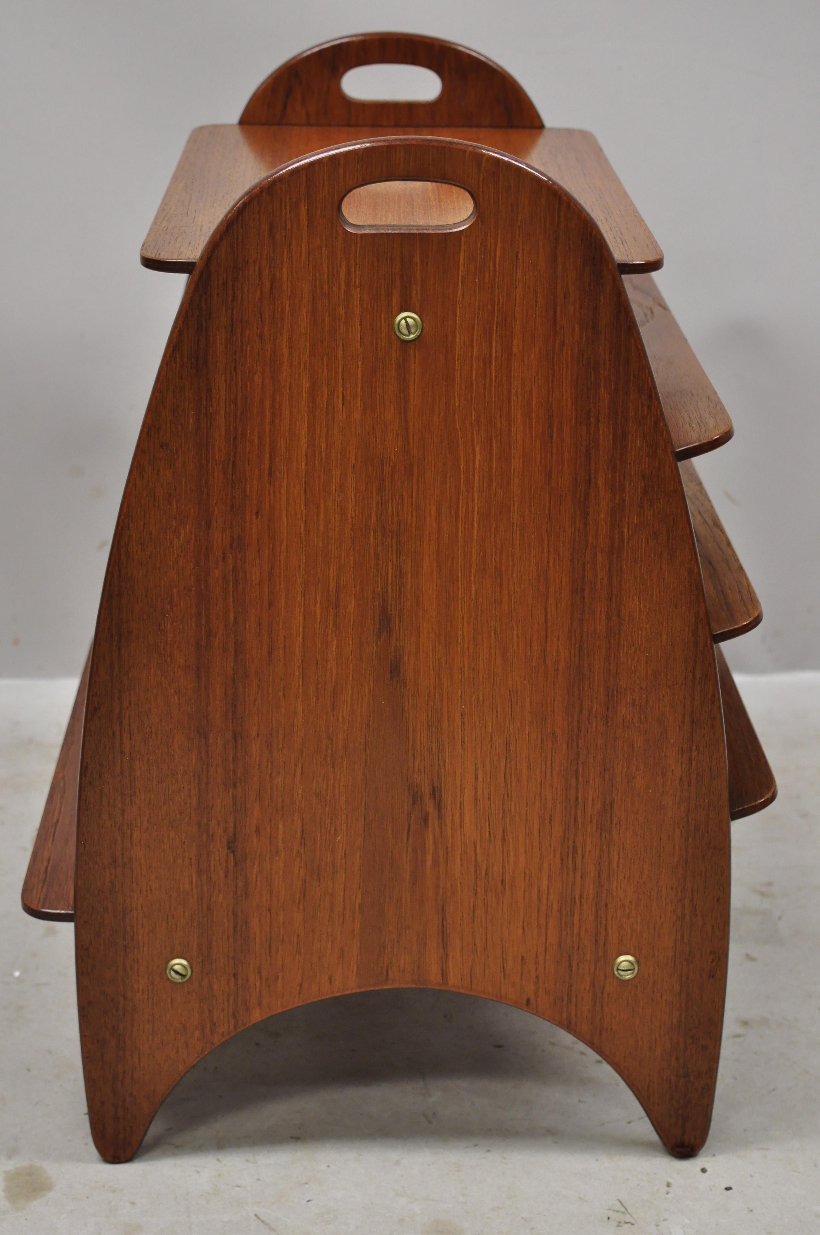 Midcentury Danish Modern Teak Wood Magazine Rack Book Stand Bookcase Side Table 2