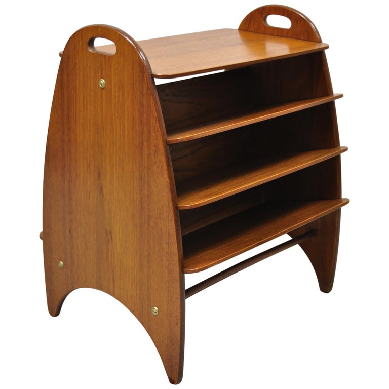 Midcentury Danish Modern Teak Wood Magazine Rack Book Stand Bookcase Side Table at 1stDibs